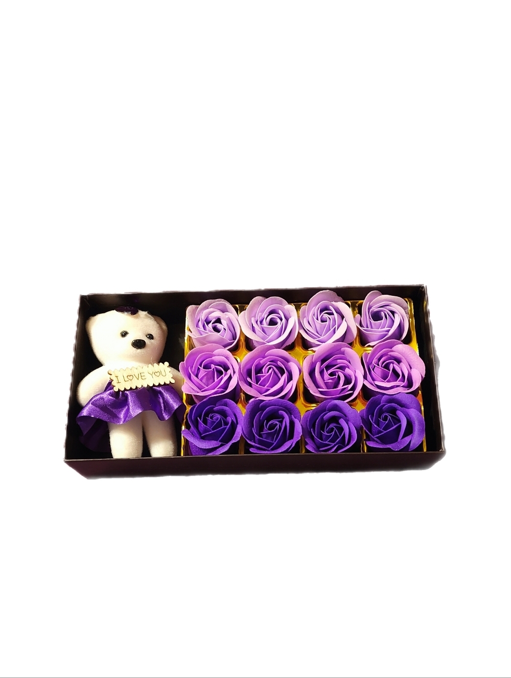 Mother’s Day Gift Set Purple Teddy Bear & Soap Roses Box